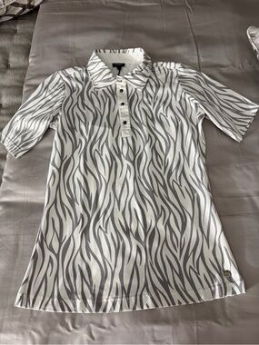 MDC White Polo with Gray Wave Print